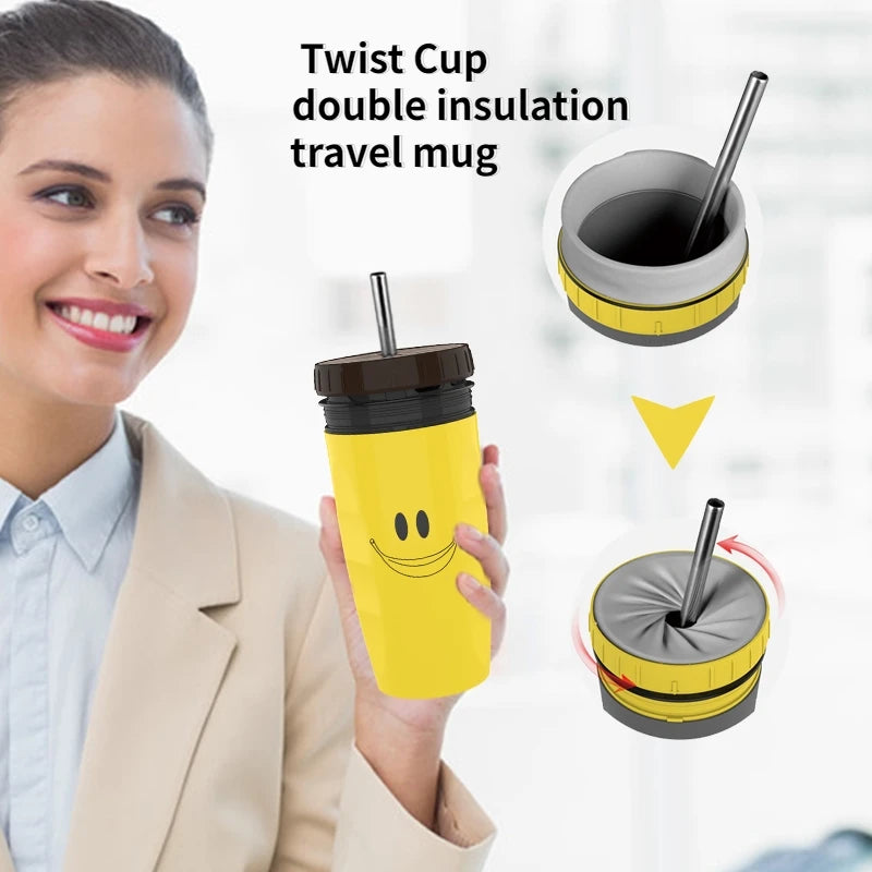 Creative Thermos Mug with Screw Lid and Straw - Portable Design