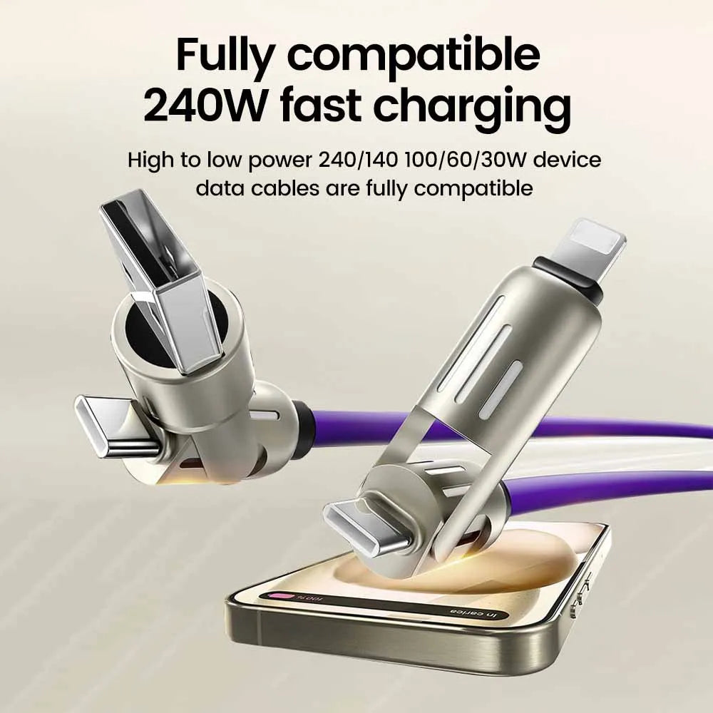 4-in-1 USB-C Fast Charging Cable: USB to Lightning & Dual Type-C Charger