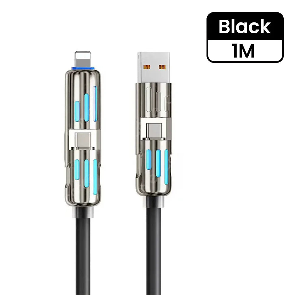 4-in-1 USB-C Fast Charging Cable: USB to Lightning & Dual Type-C Charger