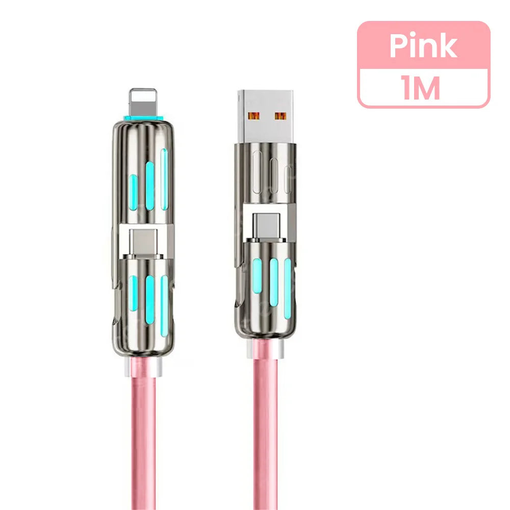 4-in-1 USB-C Fast Charging Cable: USB to Lightning & Dual Type-C Charger
