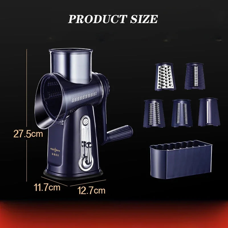 Versatile Kitchen Chopper & Rotary Cheese Grater - Manual Drum Grater, Food Processor