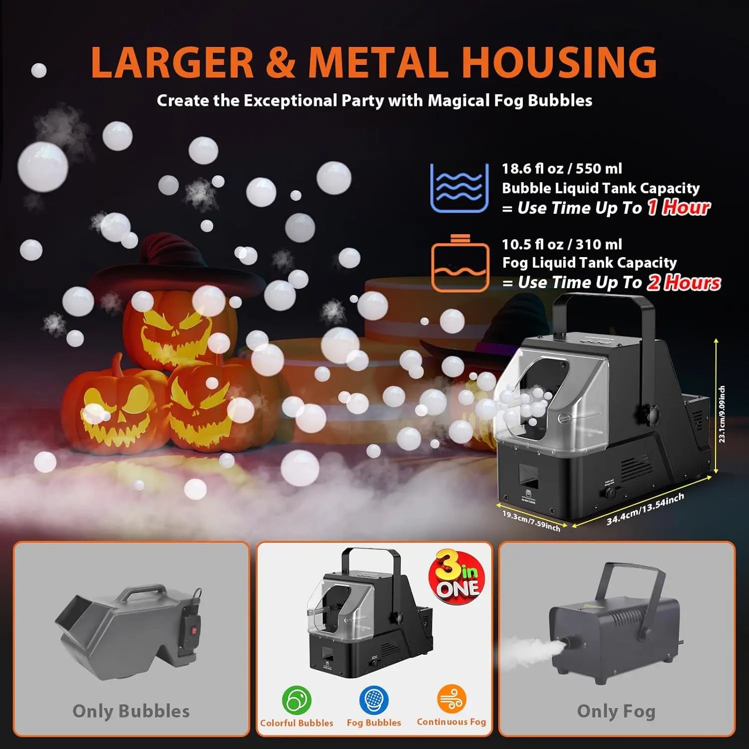 400W 3-in-1 Bubble Fog Smoke Machine with Wireless Remote - Perfect for Spooky Mist and Bubbles
