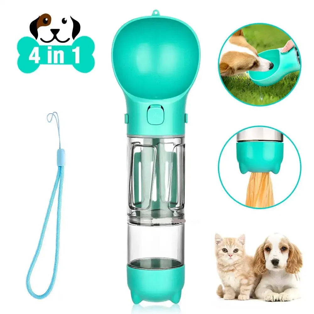 4-in-1 Portable Dog Water and Food Dispenser with Outdoor Poop Shovel and Waste Bags