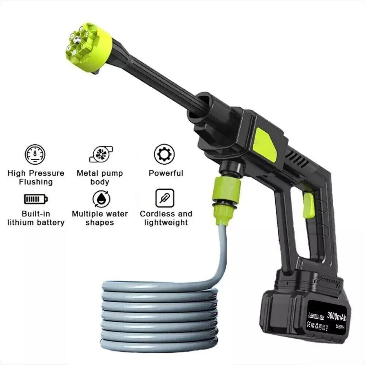 Portable High-Pressure Wireless Car Wash Gun with Dual Batteries