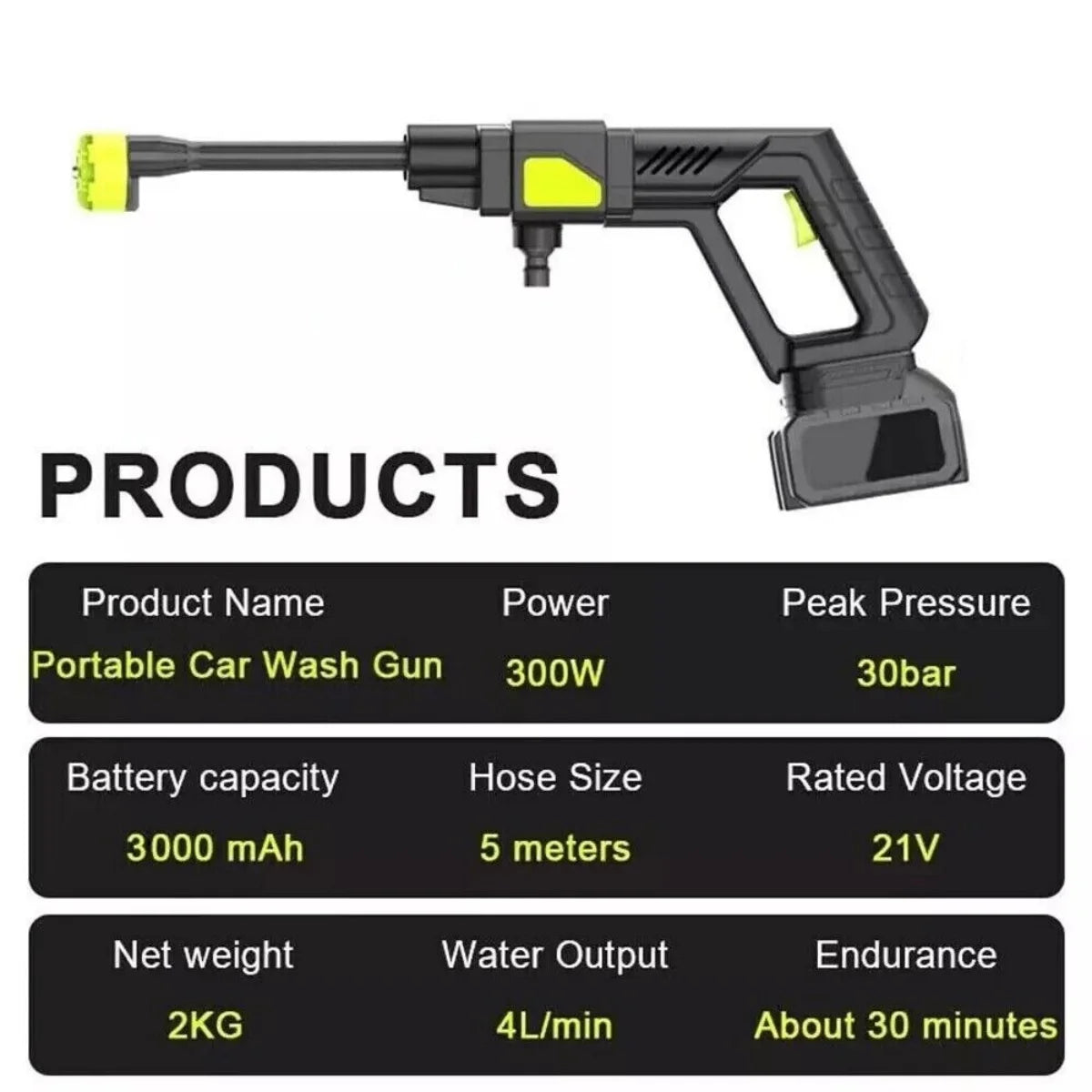 Portable High-Pressure Wireless Car Wash Gun with Dual Batteries
