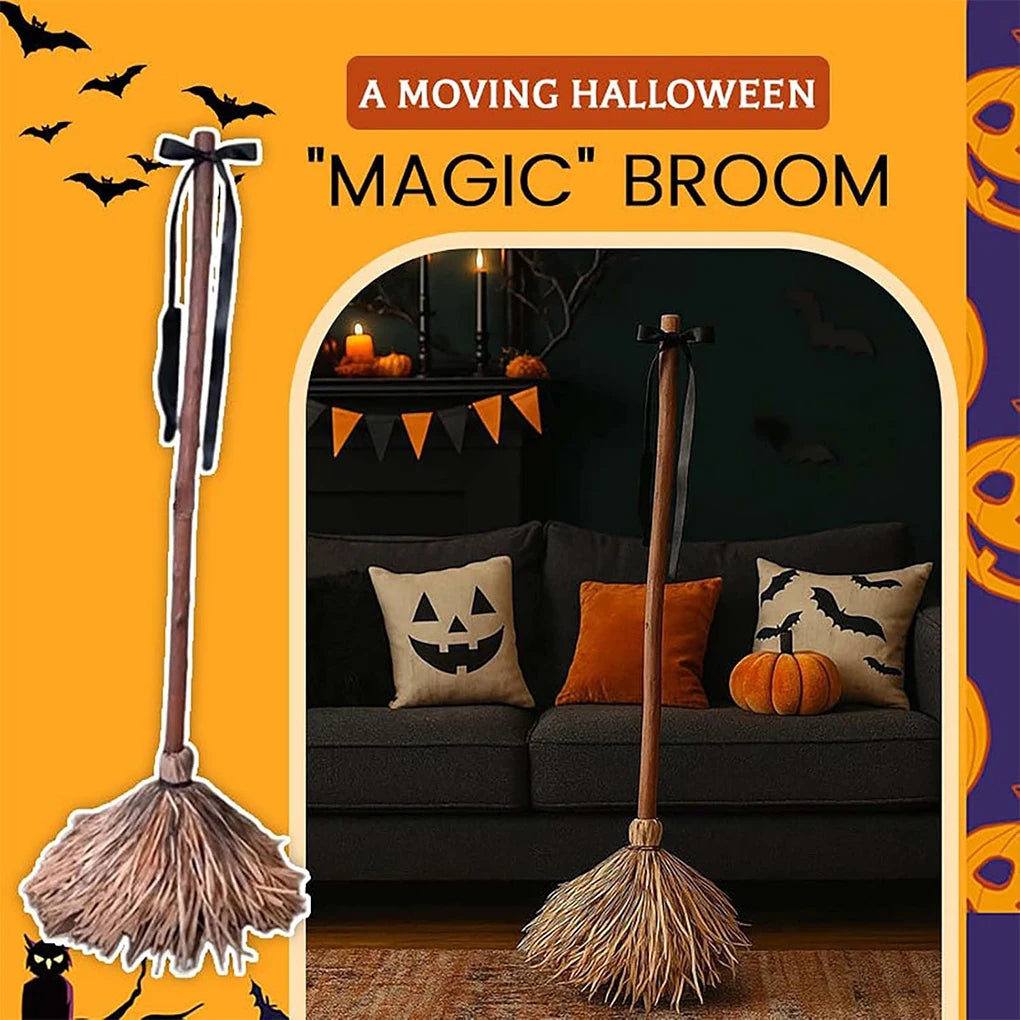 Floating Witch's Broom - Mobile Horror Decoration for Spooky Halloween Fun Indoors and Outdoors