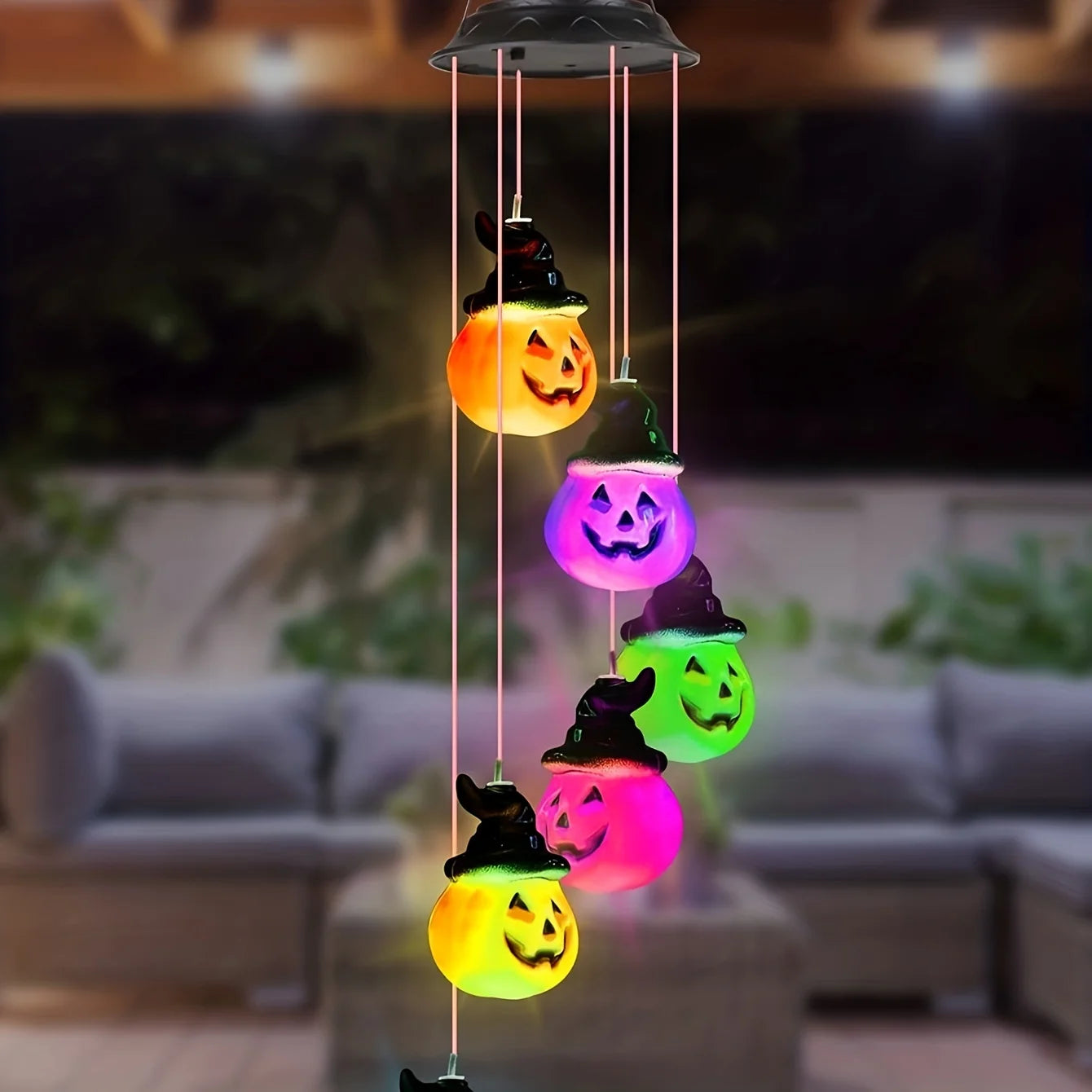 Solar-Powered Color-Changing Pumpkin Wind Chime- Garden Decoration