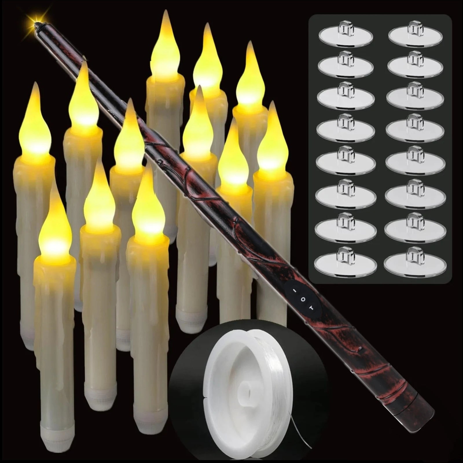 12/24-Pack LED Flameless Floating Candles with Magic Wand and Glittering Effect