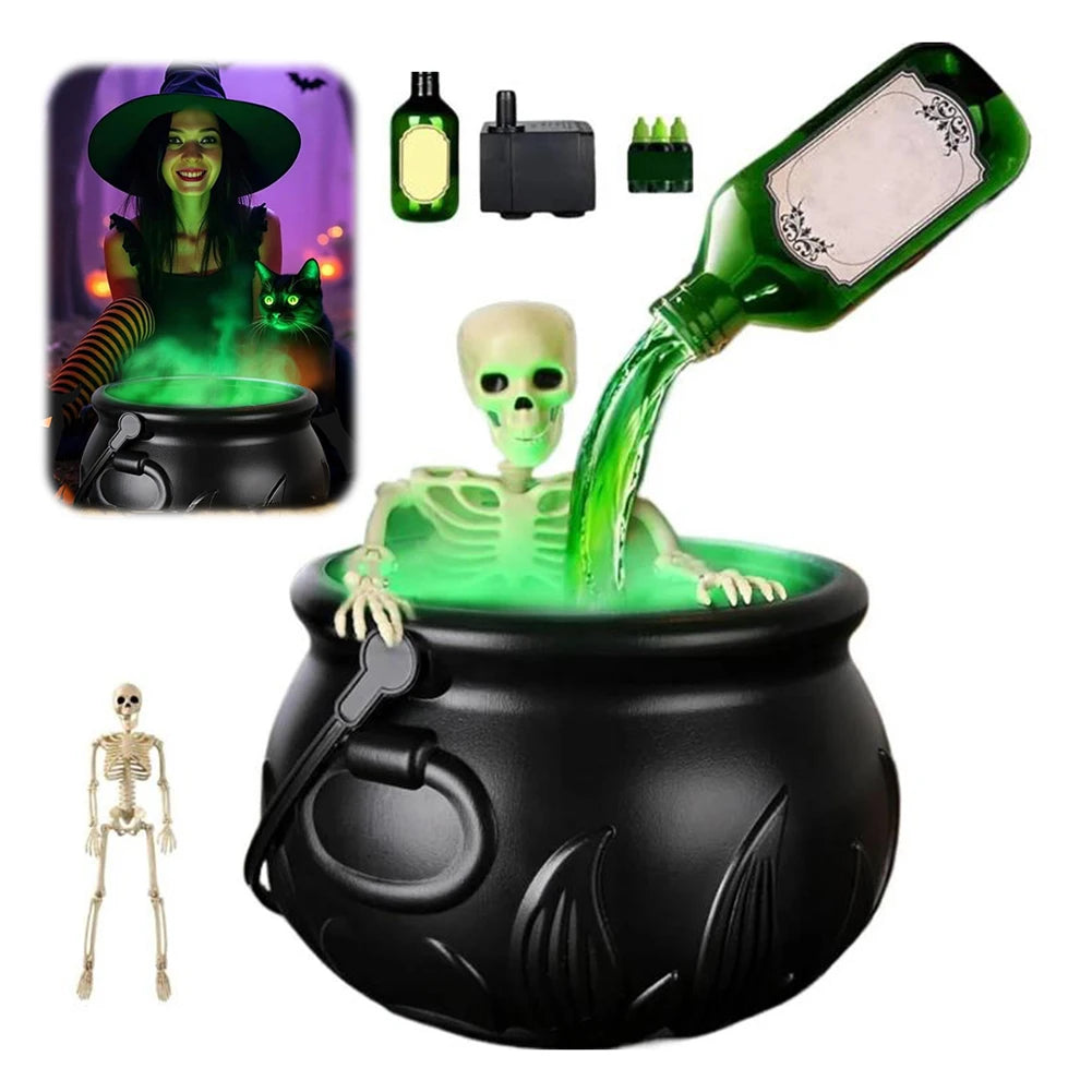 Spooky Halloween Witch Cauldron Fog Maker with Floating Potion Bottle