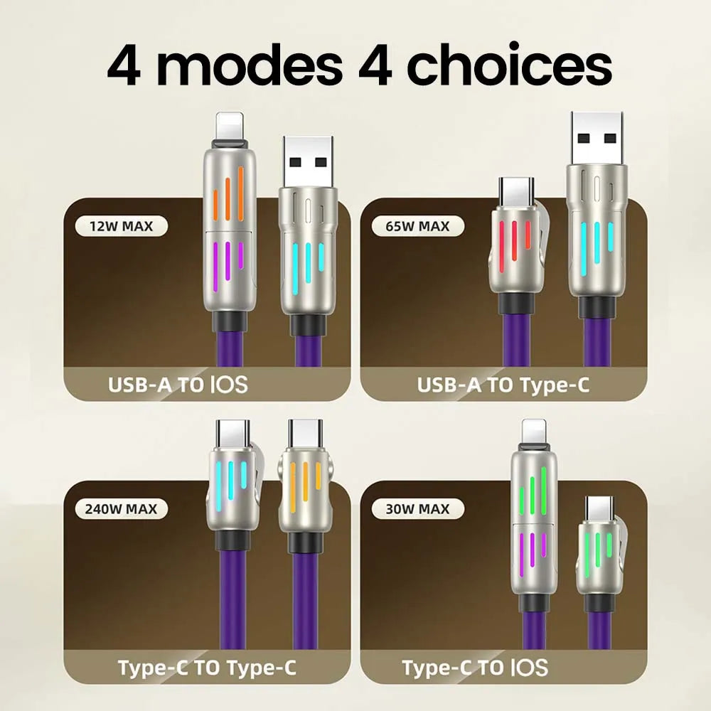 4-in-1 USB-C Fast Charging Cable: USB to Lightning & Dual Type-C Charger