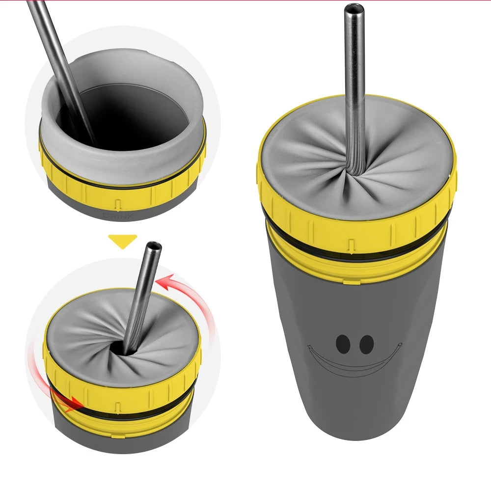 Creative Thermos Mug with Screw Lid and Straw - Portable Design
