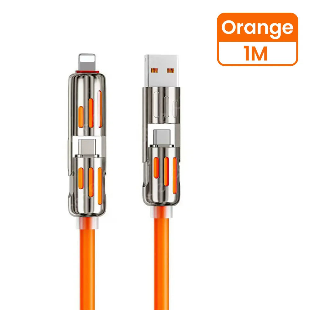 4-in-1 USB-C Fast Charging Cable: USB to Lightning & Dual Type-C Charger