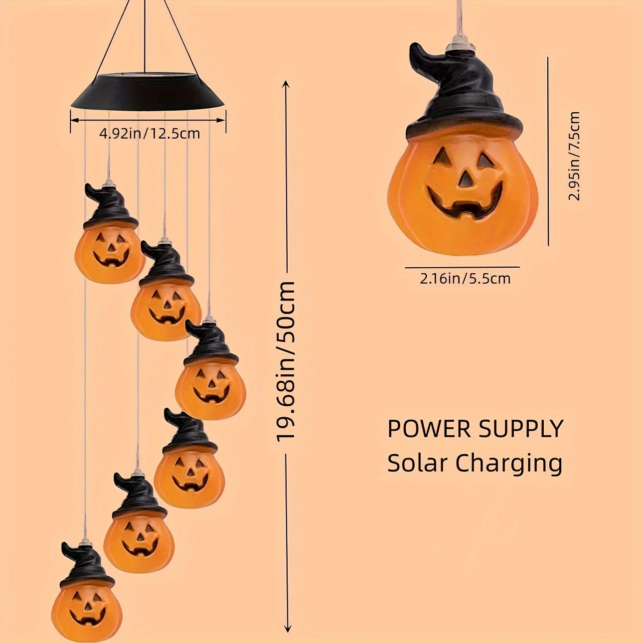 Solar-Powered Color-Changing Pumpkin Wind Chime- Garden Decoration