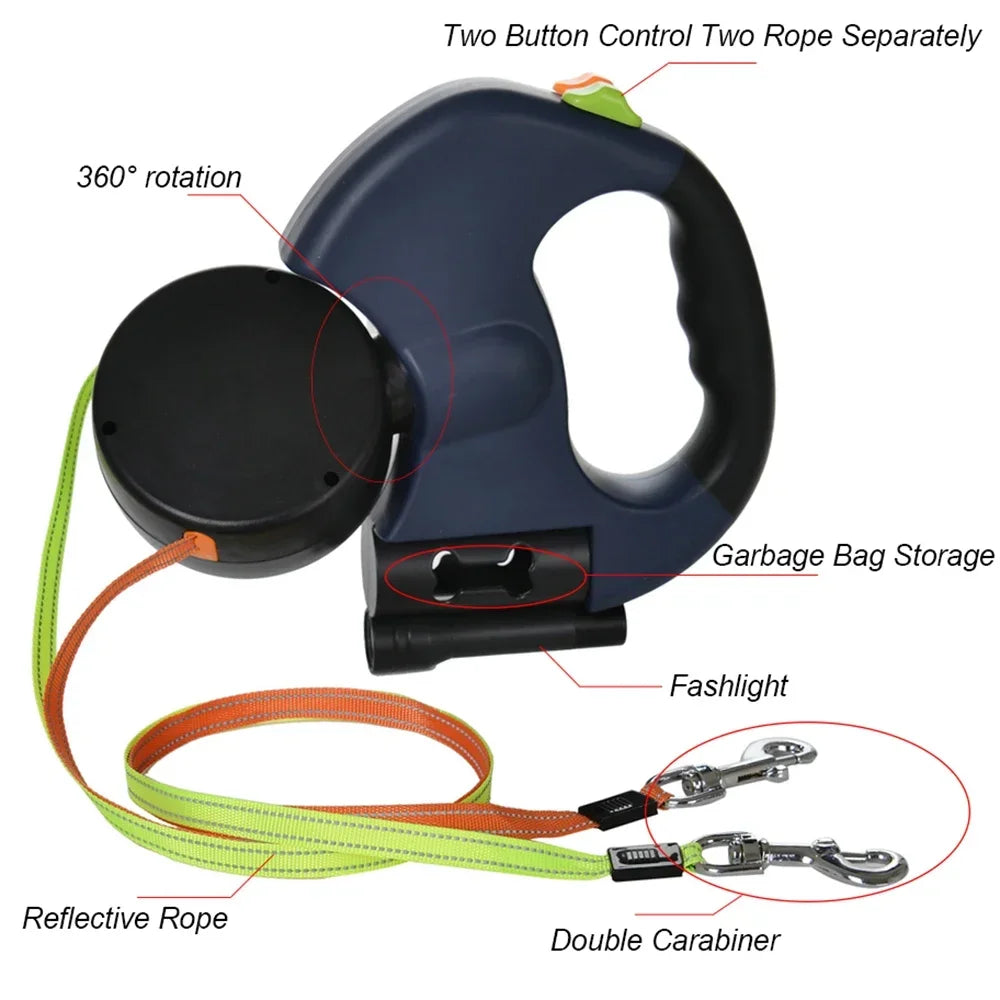 Dual Pet Retractable Dog Leash with LED Light