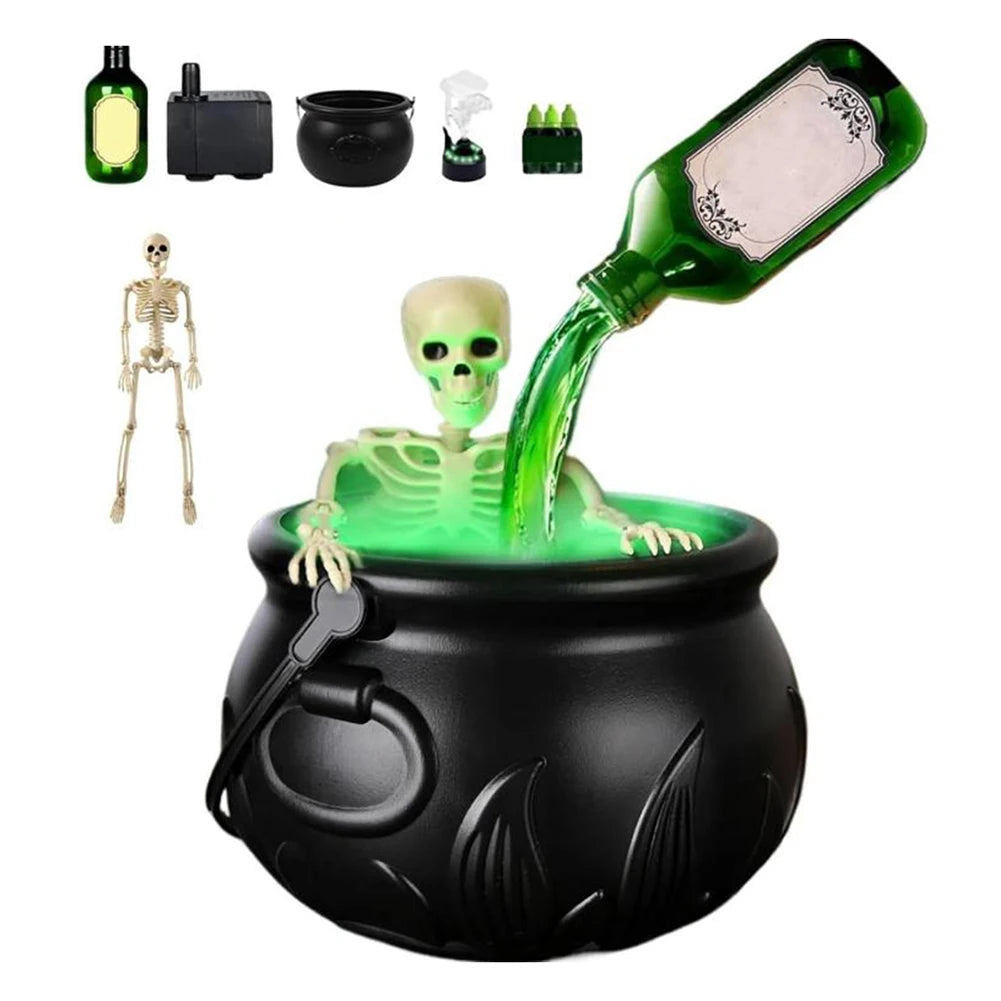 Spooky Halloween Witch Cauldron Fog Maker with Floating Potion Bottle