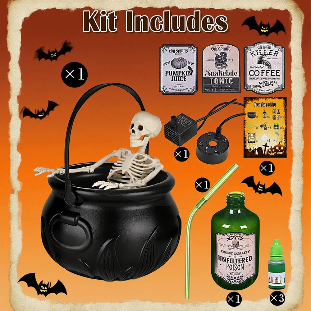 Spooky Halloween Witch Cauldron Fog Maker with Floating Potion Bottle