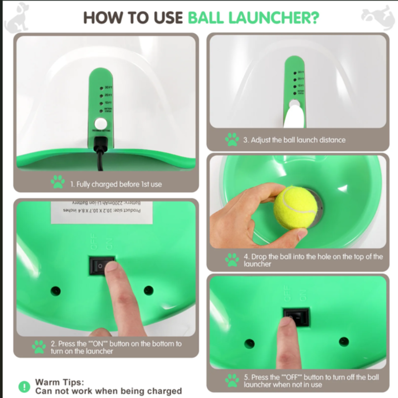 Automatic Dog Ball Launcher - Interactive Tennis Ball Throwing Machine with 3 Balls & USB Charging