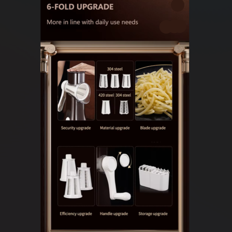 Versatile Kitchen Chopper & Rotary Cheese Grater - Manual Drum Grater, Food Processor