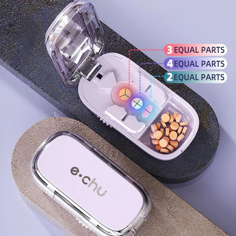 Versatile 2/3/4-in-1 Pill Cutter - Food Grade Material, Compact & Portable for Daily Vitamin and Medication Use