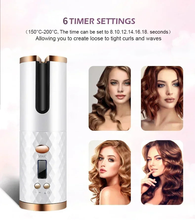 USB Rechargeable Portable Wireless Automatic Hair Curler with Anti-Scald Design