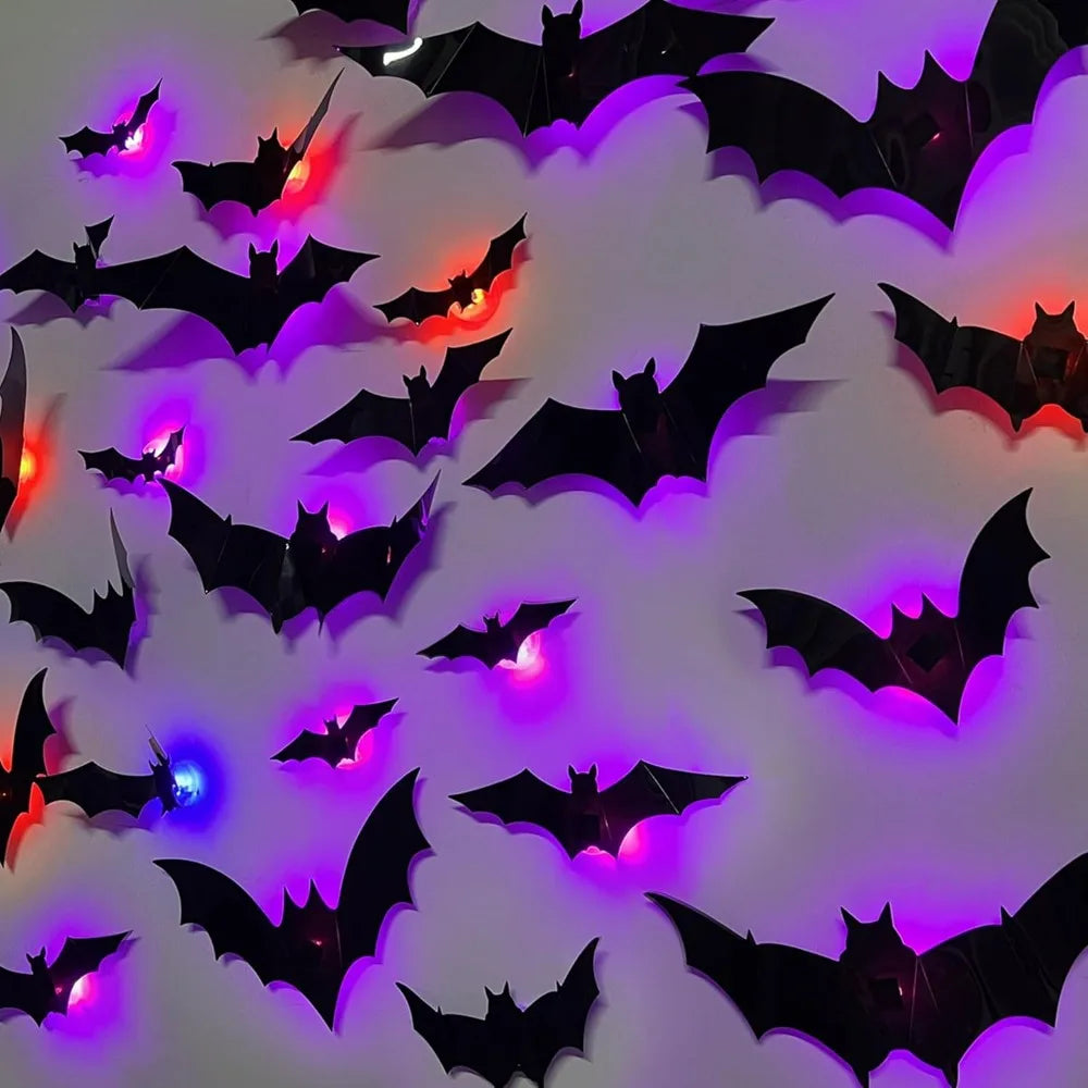 3D Lighted Bat Wall Stickers for Party Window and Door Decor