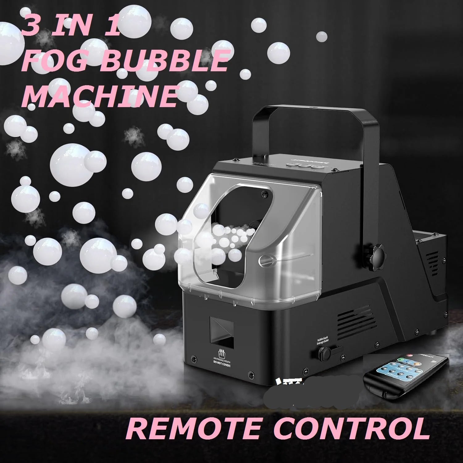 400W 3-in-1 Bubble Fog Smoke Machine with Wireless Remote - Perfect for Spooky Mist and Bubbles