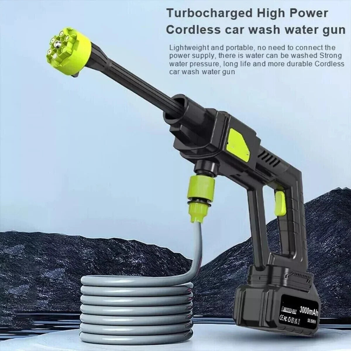 Portable High-Pressure Wireless Car Wash Gun with Dual Batteries